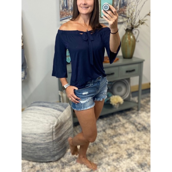 Off Shoulder Tie Front Bow Navy 0919 - Picture 5 of 8